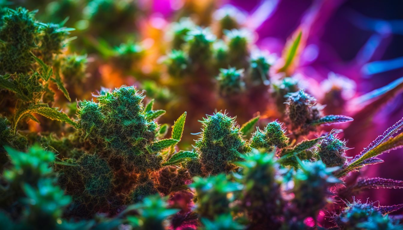 A vibrant marijuana plant cell under a microscope.