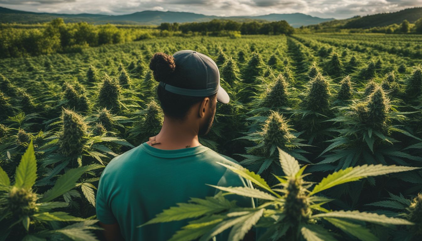 Una gran plantación de marihuana con equipo agrícola industrial.