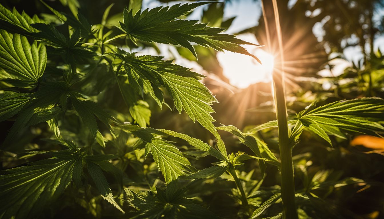 Una planta de cannabis en un entorno natural y soleado.