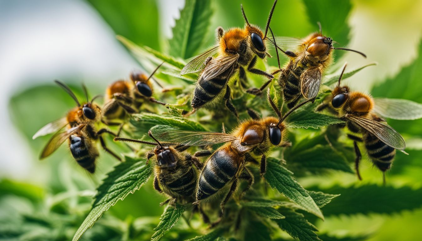 Una foto de primer plano de plagas en plantas de cannabis.